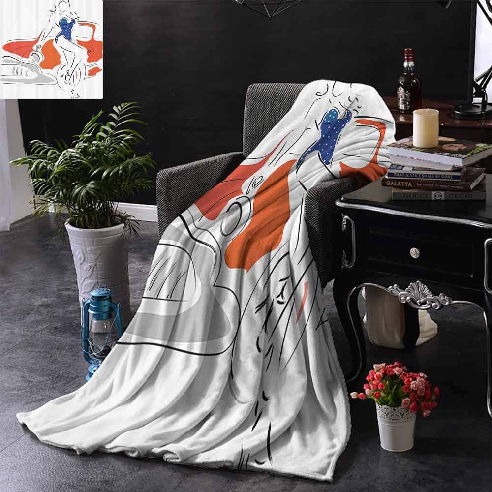 fenlin Modern Comfortable Large Blanket Woman Sketch in Polka Dots Swimwear with Vintage Car Sexy Summer Beach Artwork Microfiber Blanket Bed Sofa or Travel W54 x L72 Inch Vermilion Blue