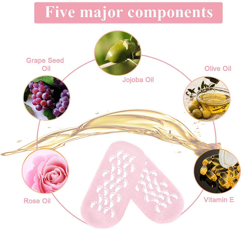 Moisturizing Socks and Gloves Set Soft Cotton with Thermoplastic Gel Repair and Heal Eczema Cracked Dry Skin, Gel Lining Infused with Essential Oils and Vitamins, Large Size for Women and Men -Pink : Beauty