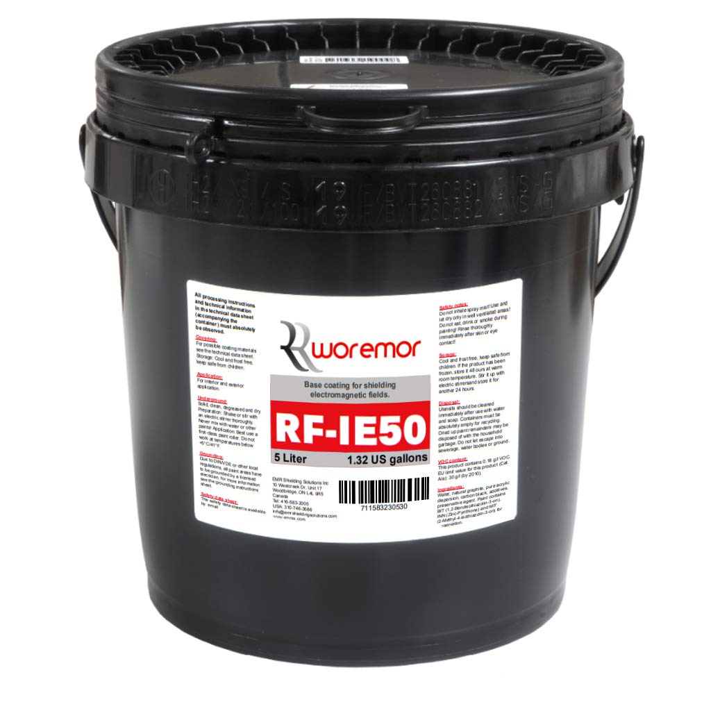 WOREMOR RF-IE50 EMR Shielding Paint - Blocks RF RFID Bluetooth Cell Towers and Smart Meters Signals (Black, 5 Liters)
