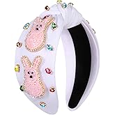 mokkia Easter Headbands Beaded Rabbit Bunny Headband for Women Pink Spring Knotted Headband Easter Hair Accessories Gifts