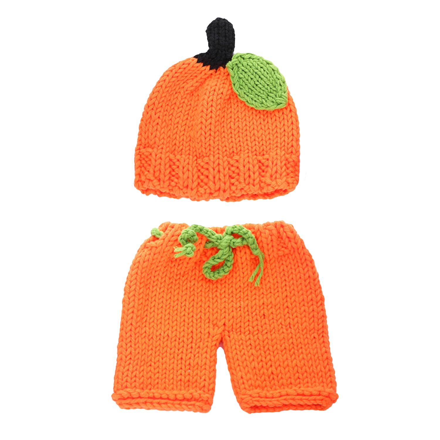 JNAWA 2Pieces Halloween Baby Pumpkin Costume Set Orange Knitted Hat and Pants Photoshoot Clothing Kids Props for Newborn Months Costumes