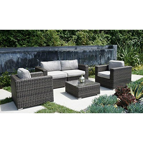 Living Source International Patio Sofa Set Camden Collection 5 Piece Club Seating Group with Cushion (5 Piece_C, Camden Brown)