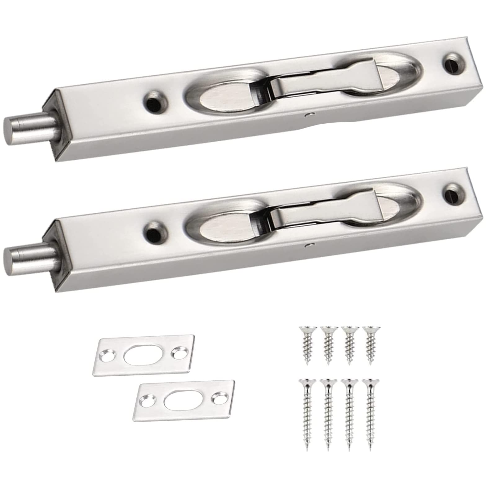 Jetisva 2pcs 6 Inch Door Flush Bolt Latch Lock Stainless Steel Sliding Bolt Lock Concealed Lever Action French Security Door Lock with Strike Screws for Internal Doors French Bathroom Wardrobe Cabinet
