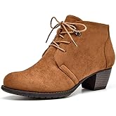 VJH confort Women's Ankle Boots,Lace-up Round Toe Comfortable Low Heel Dress Booties with Side Zipper