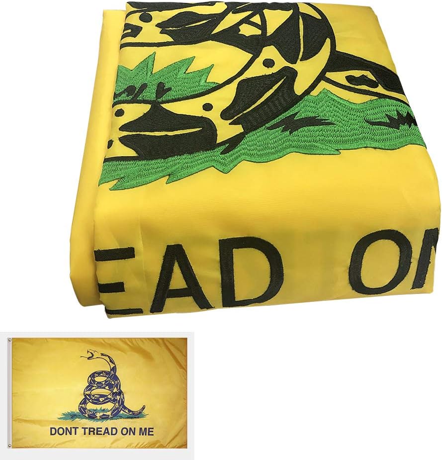 Gadsden Flag Don't Tread on Me 3x5 Foot Flag-American Revolution Flag Tea Party Flag-Embroidered 210D Nylon 3x5 Foot Banner Materials and Workmanship You'll Be Proud To Own