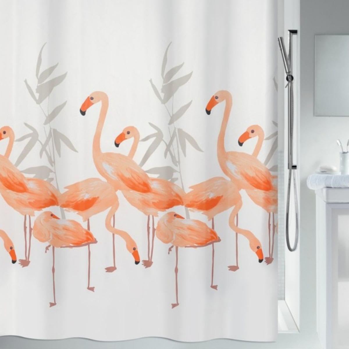 Spirella Anti-Mould Shower Curtain - Anti-Bacterial, Washable, Waterproof, Polyester, Flamingo 240 x 180 cm โ image 1