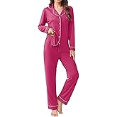 Ekouaer Womens Pajamas Set 2 Piece Button Down Pjs Soft Long Sleeve Top and Pants Sleepwear Set Lounge Sets