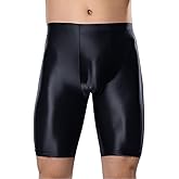 SEAUR Men's Shiny Sports Tights Shorts Oil Glossy Seamless Workout Compression Shorts See Through Trunks Underpants