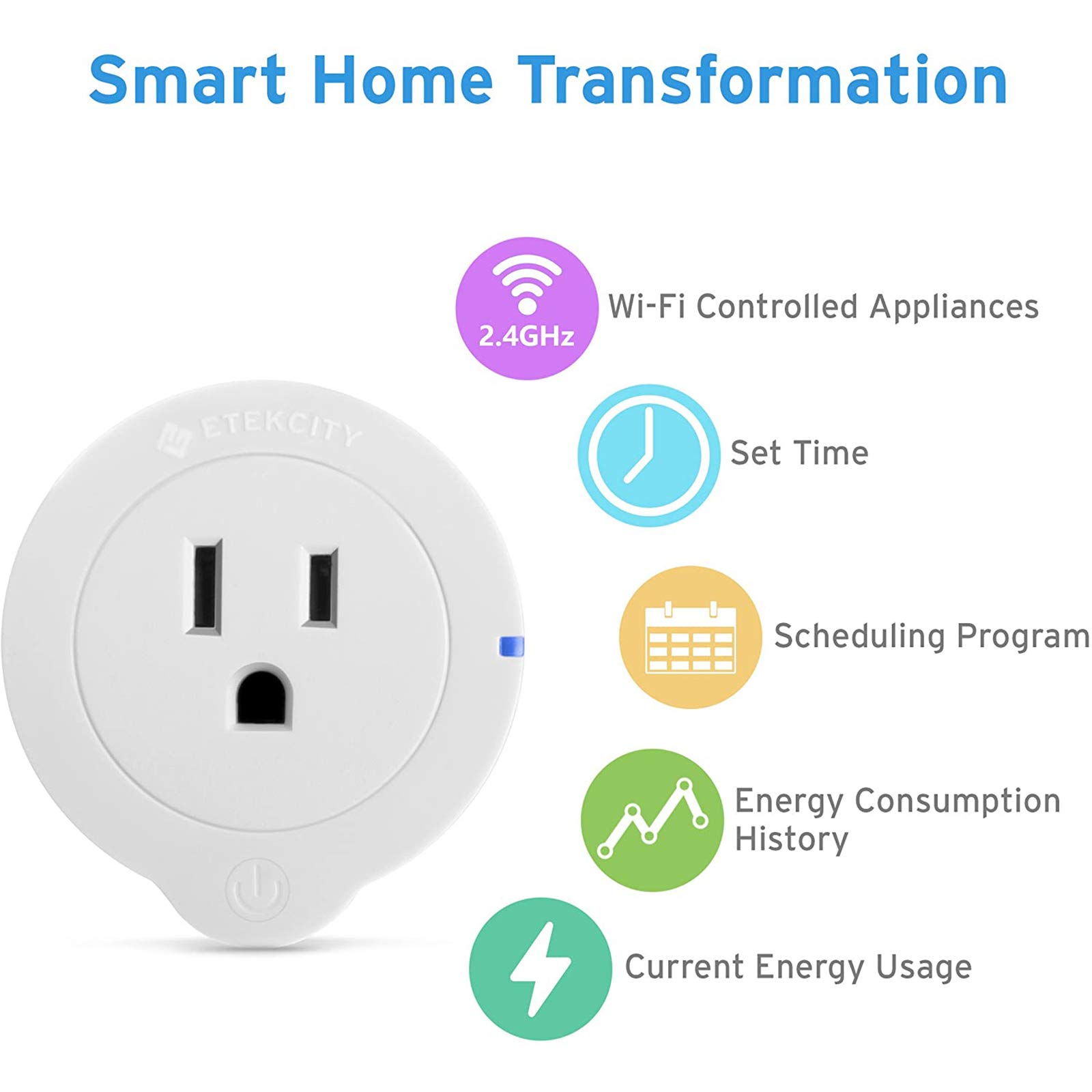 Etekcity Smart Plug, Compatible with Alexa, Google Home and IFTTT, WiFi Energy Monitoring Mini Outlet with Timer (4-Pack), No Hub Required, ETL Listed, White, 2 Years Warranty and Lifetime Support - View 2