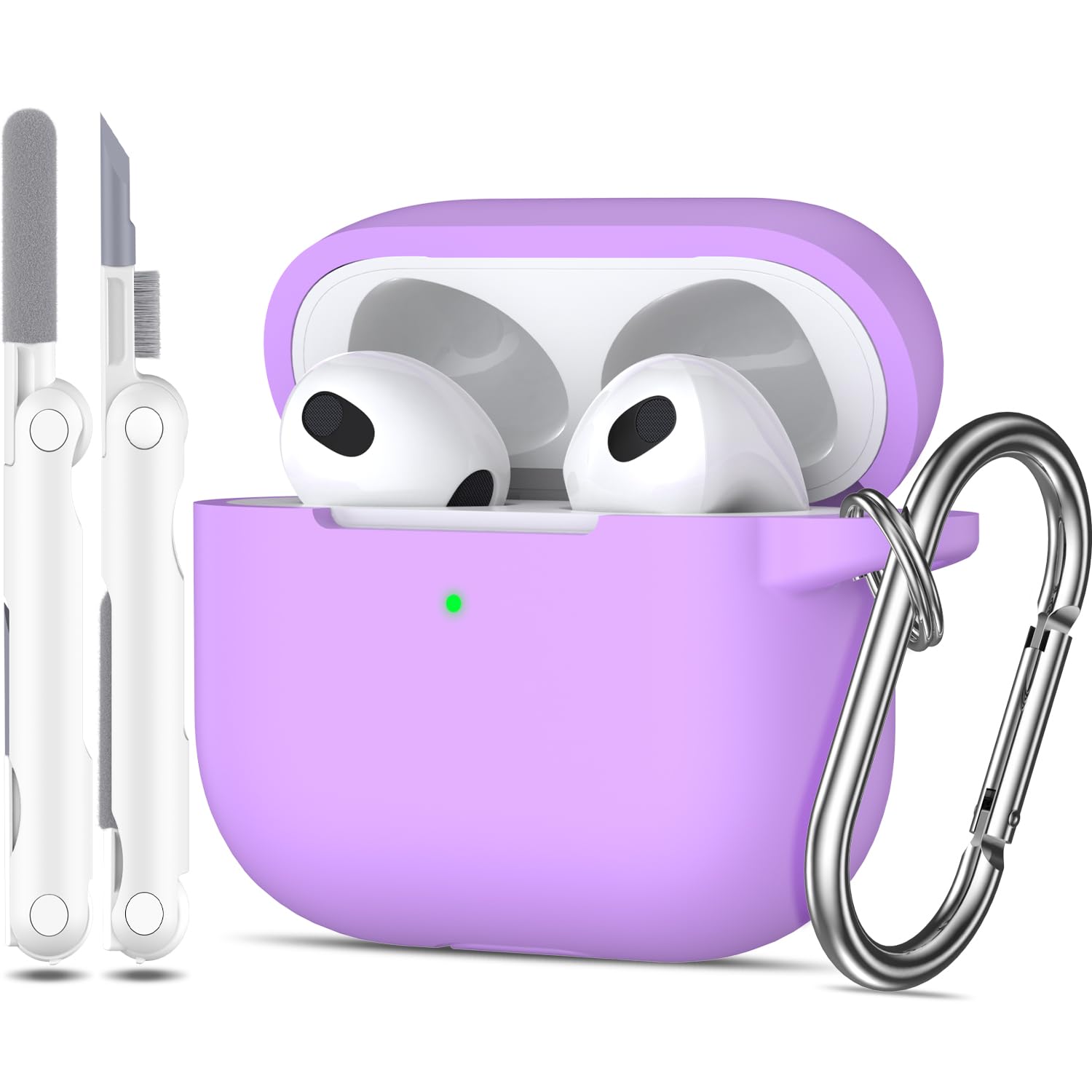 MHYALUDO AirPods 3rd Generation Case Cover 2021, Military Grade Anti-Fall Soft Silicone Shock-Absorbing Protective AirPods 3 Case Skin with Keychain and Cleaning kit, Front LED Visible, Lavender