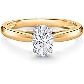 Gem Stone King 10K Yellow Gold White Moissanite Solitaire Engagement Ring For Women (0.90 Cttw, Oval 7X5MM, Gemstone Birthstone)