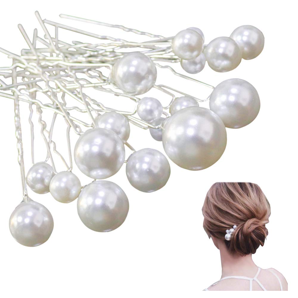 18 Pieces Mixed Size Pearl Hair Pins,U Type Fashion Pearl Hair Clips,Elegant Wedding Engagement Party Bride Hair Headdress Embellishment Pearl Hair Pins