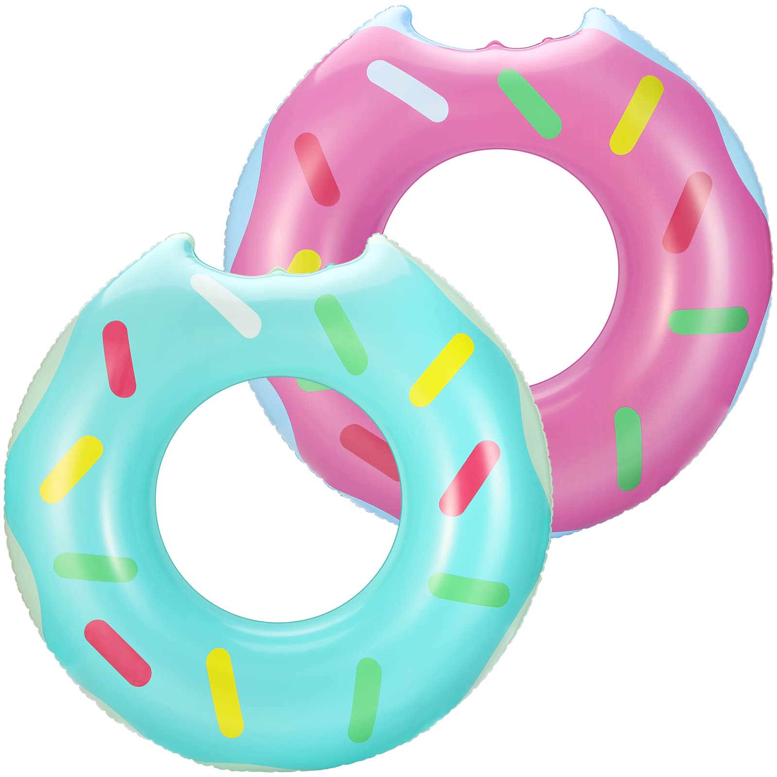 Photo 1 of HeySplash Inflatable Pool Float, [2 Pack] Funny Beach Floaties Swim Party Toys Summer Swimming Float Ring, Inflatable Cute Pattern Pool Tubes for Kids Adults Fun Water Activities, 79cm, Pink+Teal