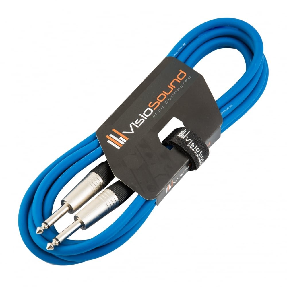 VisioSound Guitar Lead 6.35mm Mono Jack to Jack/Instrument Cable/Patch Lead / 6 Colours 3m Blue