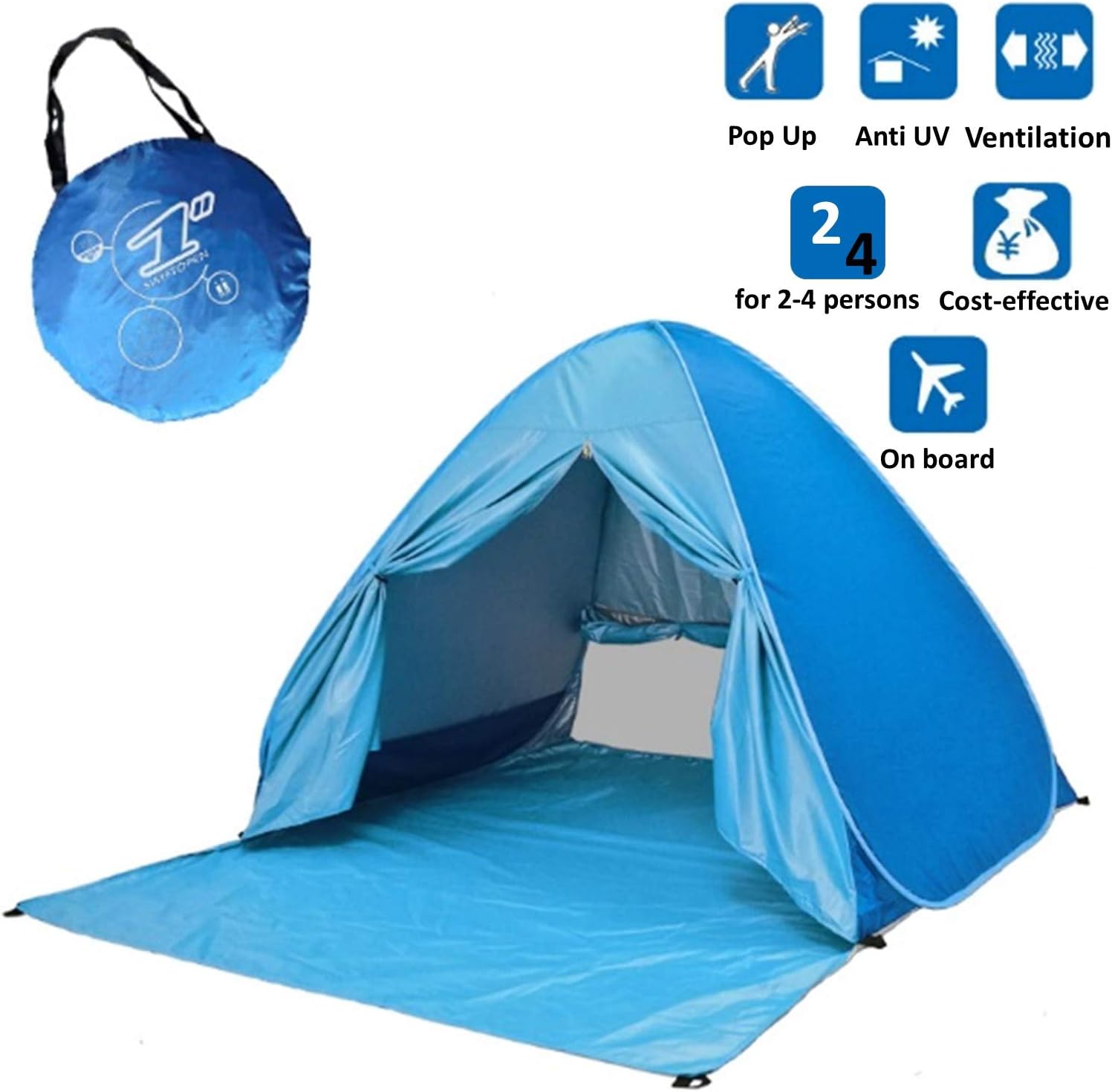 Voniry Automatic Portable Pop Up Beach Tent Well-ventilated Outdoor Anti UV Sun Shelter with Zipper Door for Kids and Family in Beach Garden Camping Fishing Picnic Hiking