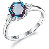 ITI KUOLOLIT Lab Alexandrite Gemstone Genuine 925 Sterling Silver Ring for Women Hexagon Cut Women's Ring for Engagement Bride Romantic Birthday