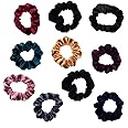 10 Pack Assorted Color Small Velvet Scrunchies for Thin Hair Women Elastic Hair Bands Accessories