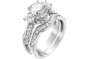 XAHH Wedding Band Engagement Ring Set for Women White Gold 2.5Ct Round White AAA Cz Size 5-11