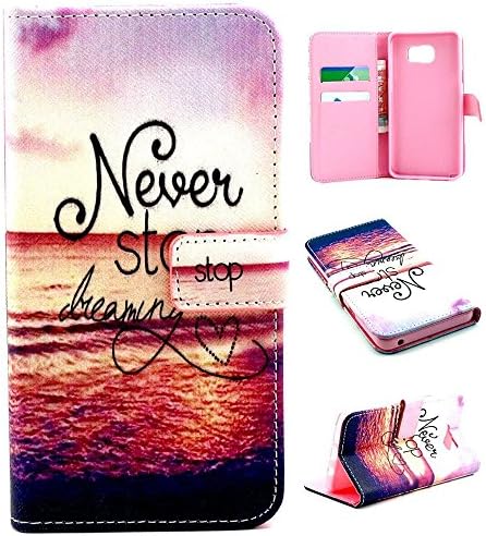 Note 5 Case,Samsung Galaxy Note 5 (2015) Case, LECIINFO PU Leather Wallet Case [Stand Feature] Type Magnet Design Flip Case Cover (Built-in Credit Card/ID Card Slot) - (Never Stop Dreaming)