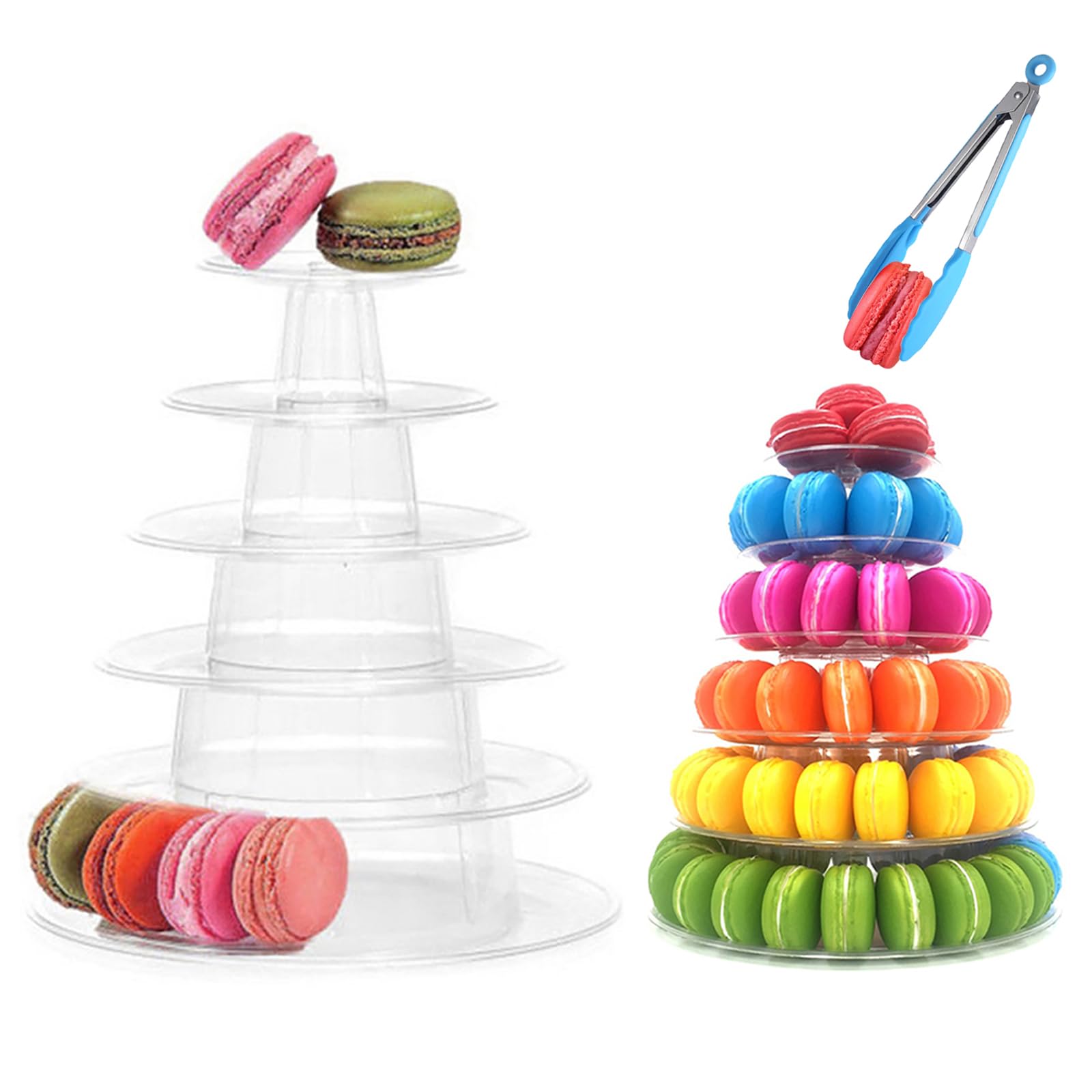Photo 1 of 6 Tiers Round Macaron Tower Stand Plastic Cake Stand Macaron Display Rack Desserts Cupcake Holder Platter for Baby Shower, Birthday Party, Wedding, Party Decor
