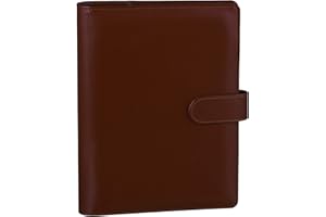 Antner A5 Binder 6 Ring Refillable Notebook Planner Cover for A5 Refill Paper, PU Leather Small Binder Budget Planner Photocard Holder Loose Leaf Personal Organizer with Magnetic Buckle, Brown