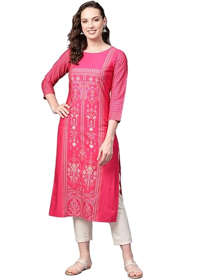 Crepe Printed Kurti(VPK1779_Pink_Free Size)