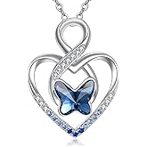 VONALA Butterfly Necklace for Women 925 Sterling Silver Blue Crystal Heart Necklace Butterfly Jewelry Gifts for Her