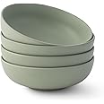 JoyJolt Mesa 30oz Stoneware Pasta Bowls Set of 4, Salad Bowls, Serving Bowls for Kitchen Oatmeal Soup Dinner, Matte Sage Green Dishwasher and Microwave Safe Wide and Shallow Plate Bowls