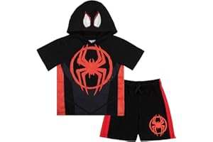Marvel Avengers Superheroes Miles Morales Black Panther Boys Short Sleeve Hoodie T-Shirt & Shorts Athleisure Short Set