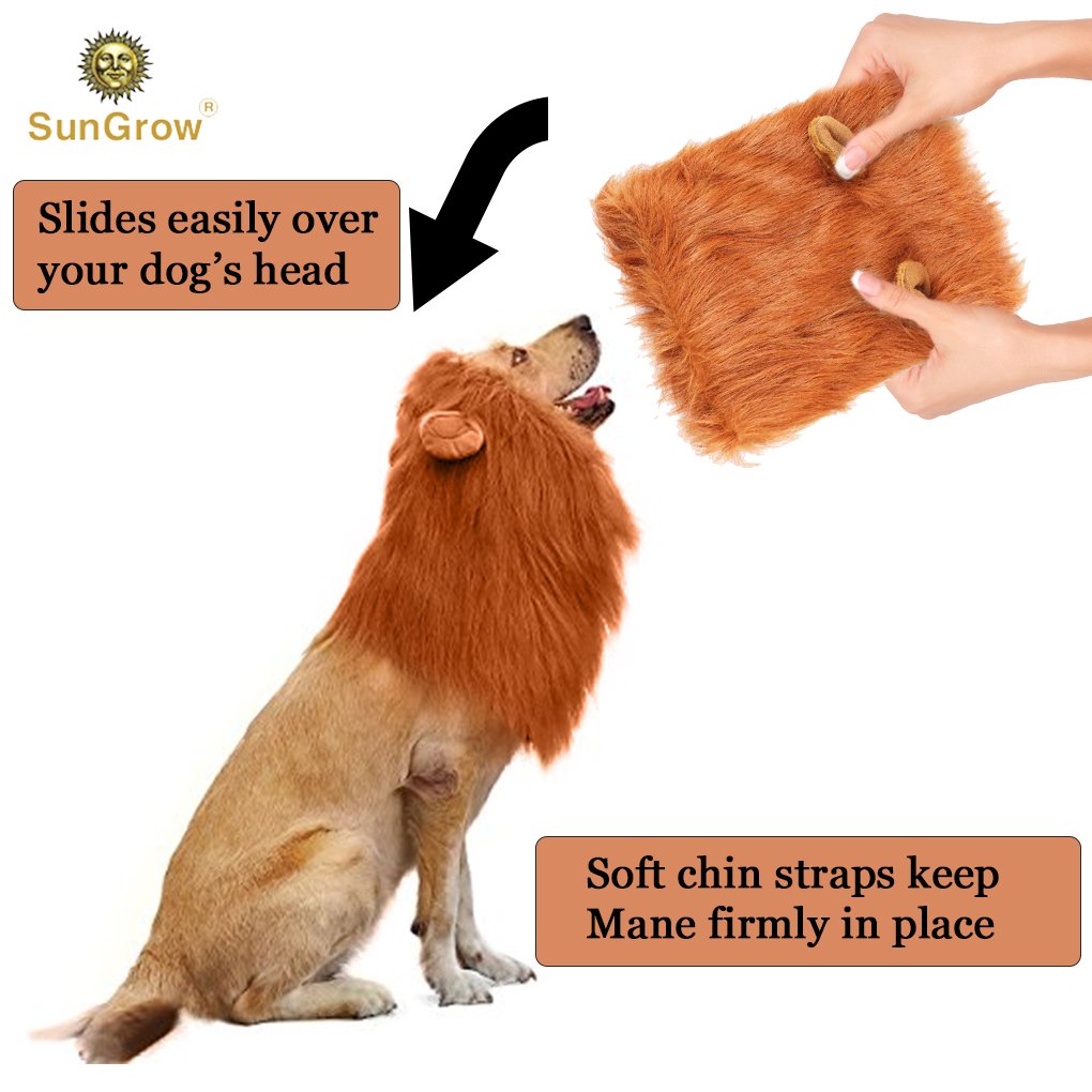 SunGrow Lion Mane Costume with Ears for Big Dogs & Cats: Get your pet dressed up in the cute adorable mane ever! Perfect for Halloween & Costume Parties
