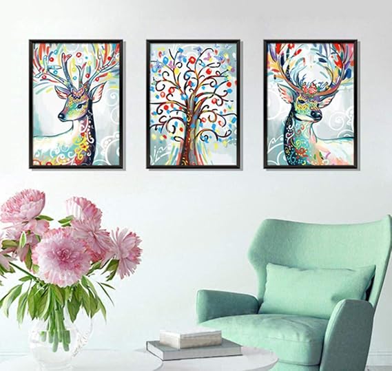 Tríptico Tríptico Acuarela Elk Pegatinas De Pared Dormitorio Decoración