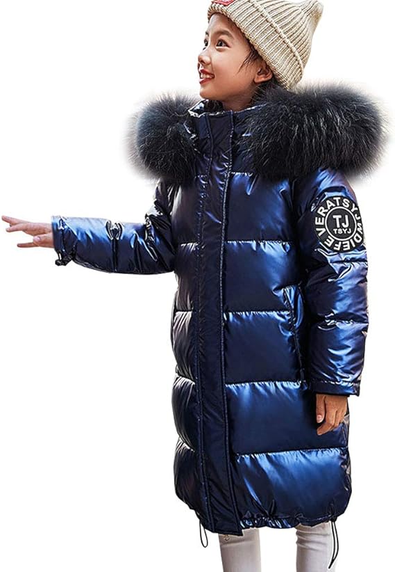 YFPICO YFPICO Kinder Jungen Mädchen Daunenjacke mit Fellkapuze Lang
