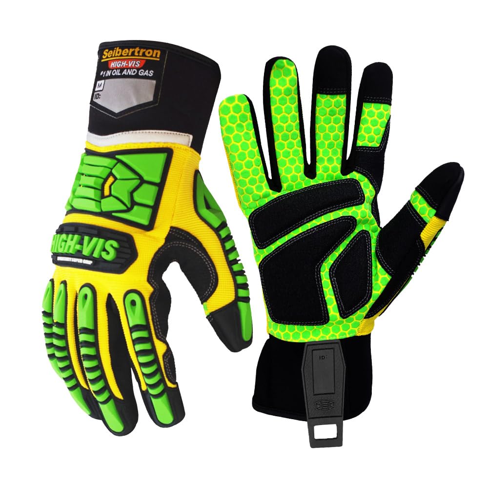 Seibertron HIGH-VIS SDXG2 Dexterity Super Grip GEL Oil & Gas Anti-Vibration Impact Protection Safety Gloves M