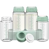 IVARONAL 4 Pack 10oz Wide-mouth Breastmilk Storage Bottle for Momcozy 22oz Portable Breast Milk Cooler, Pumping Storage Containers Compatible with Spectra S1/S2/9 Plus/SG/Motif Luna (4PC/Green Lids)