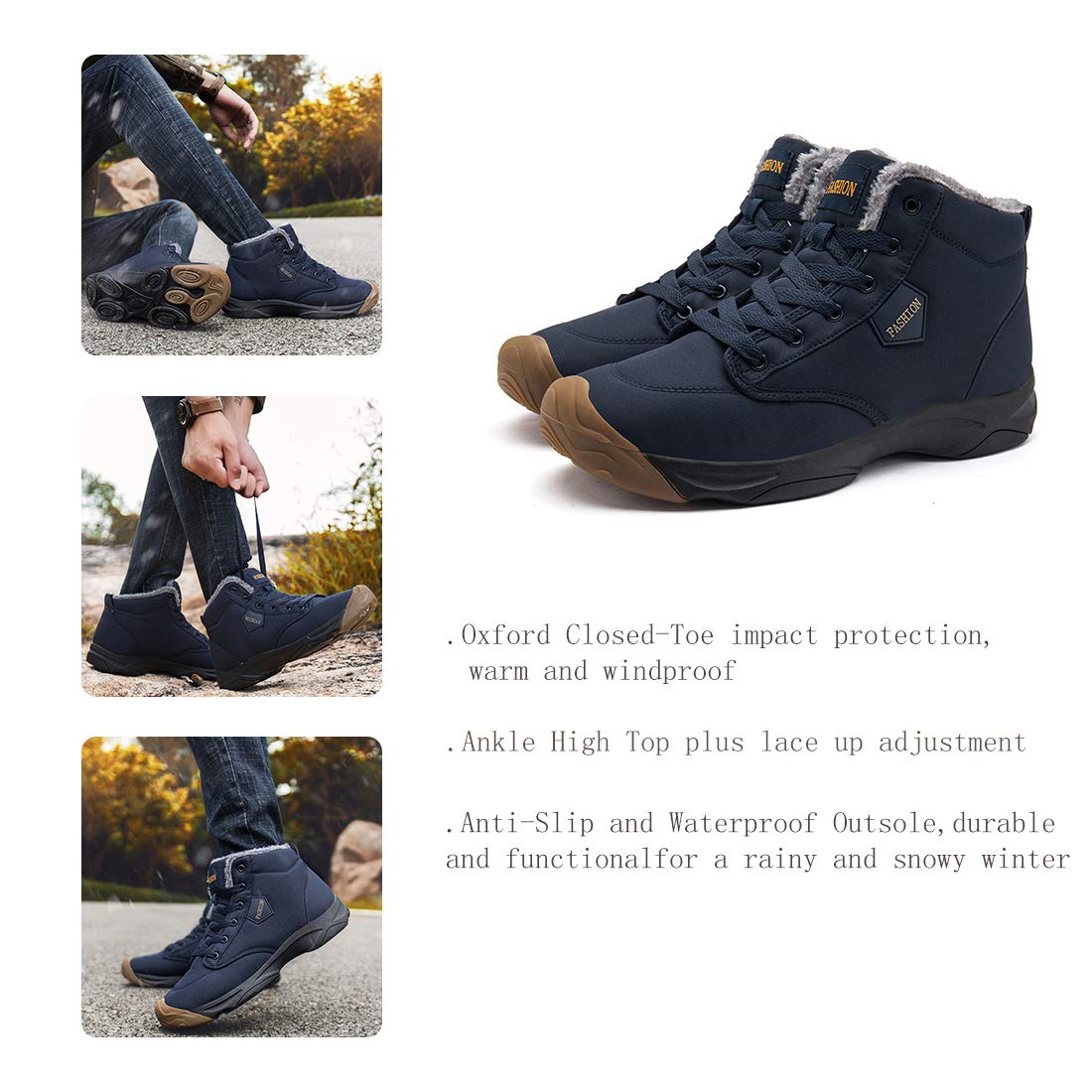 GOUPSKY Snow Boots for Men Lightweight Lace up Winter Shoes Outdoor Fur Lined Booties