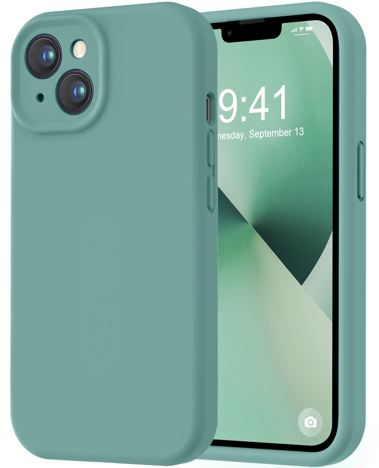 Photo 1 of LOVE 3000 Designed for iPhone 13 Case, Premium Silicone with [Camera Protection] [Soft Anti-Scratch Microfiber Lining] Shockproof Protective Phone Case for iPhone 13 Women Men Girls 6.1", Pine Green