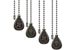 SUR-CIEL 4PCS Ceiling Fan Pull Chain, Fan Pull Chain Extension, Chain Pulls for Ceiling fans and Lights, Light Pull Chain Extension with 12 inch 3mm Diameter Beaded Ball Chain, Bronze