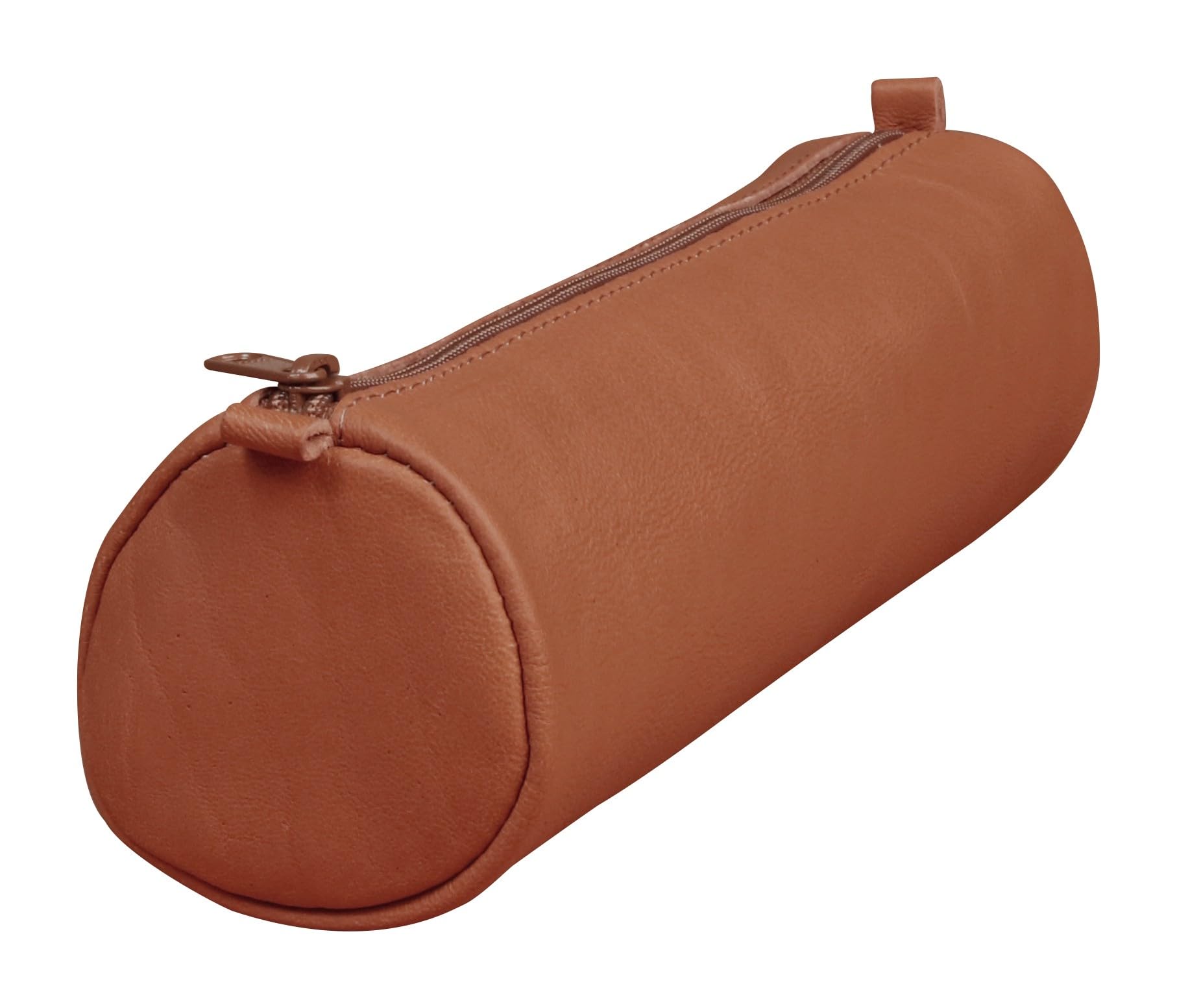 Clairefontaine 77017C - Collection Age Bag - One Round Genuine Brown Colour Lambskin Leather Pencil Case - Dimensions: 21 cm x 6 cm - Manufactured in France