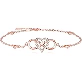 BlingGem Anklets for Women 925 Sterling Silver Infinity Hear Ankle Bracelet Cubic Zirconia Rose Gold Summer Beach Stylish Foot Chain Summer Vacation Jewelry Gift for Mom Women