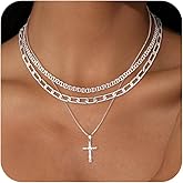 DIFOMI Cross Necklace for Women,14K GoldSterling Silver Plated Layered Cross Pendant Necklace Stackable Dainty Charm Choker Necklace Trendy Religious Faith Jewelry Gifts For Women Non Tarnish