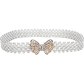 HSQYJ Pearl Elastic Chain Belt Adjustable Stretchy Metal Crystal Flower Buckle Waist Belt Western Body Jewelry for Women Girl