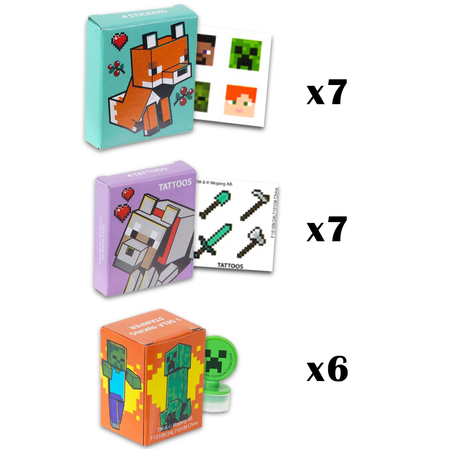 Minecraft Party Favors for 20 Guests Bundle ~ 20 Pieces Favor Boxes with Stickers, Tattoos and Stampers for Kids Birthday Party | Minecraft Party Supplies and Decorations
