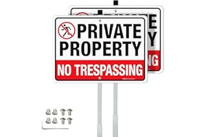 Faittoo No Trespassing Sign Private Property with 36" Stake for Outside, 2-Pack 14"x10" Rust Free Heavy Aluminum, Reflective,