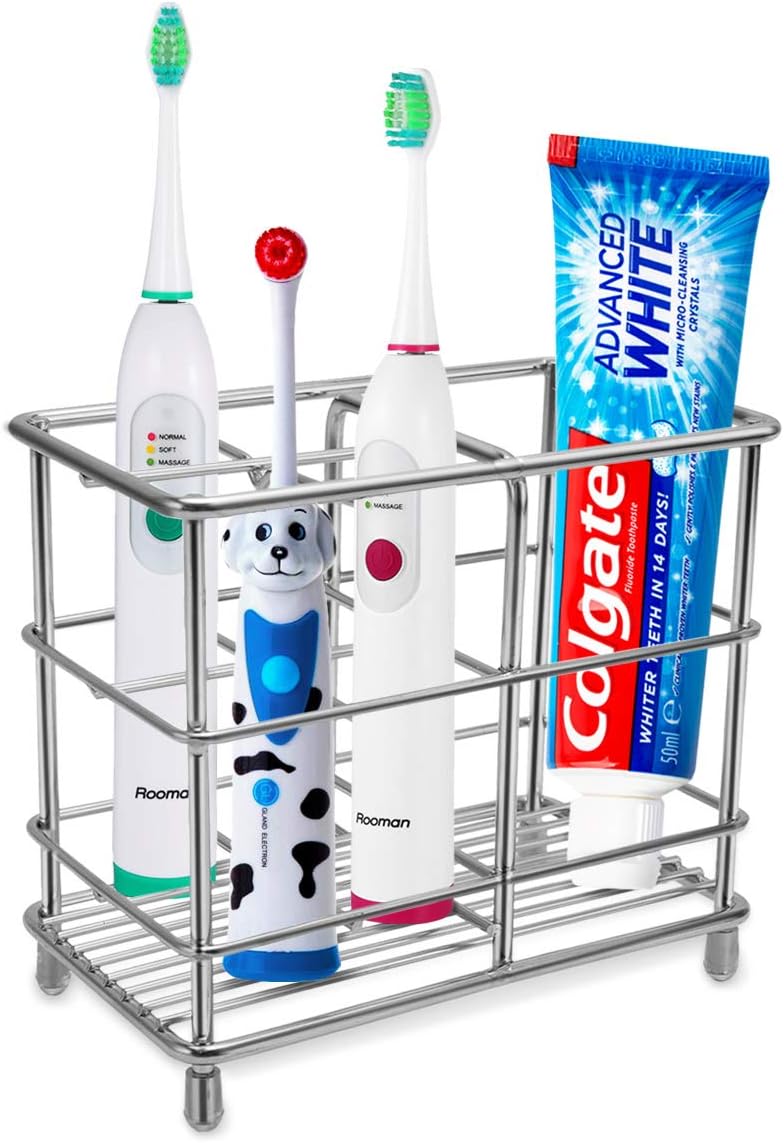 ChoiHope Toothbrush Holder Stainless Steel Bathroom Toothbrush Holder and Toothpaste Organizer Stand, Sturdy Toothbrush Holder For Electric Toothbrush, Simple, Easy to Clean, Rust Free