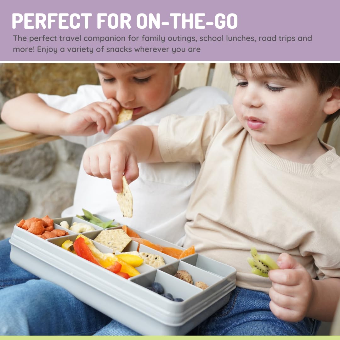 melii Snackle Box – 12-Compartment Divided Snack Container, BPA-Free Food Storage, Removable Dividers, Perfect for Kids Snacks, Arts & Crafts, Beads, and Kitchen Organization (Grey)