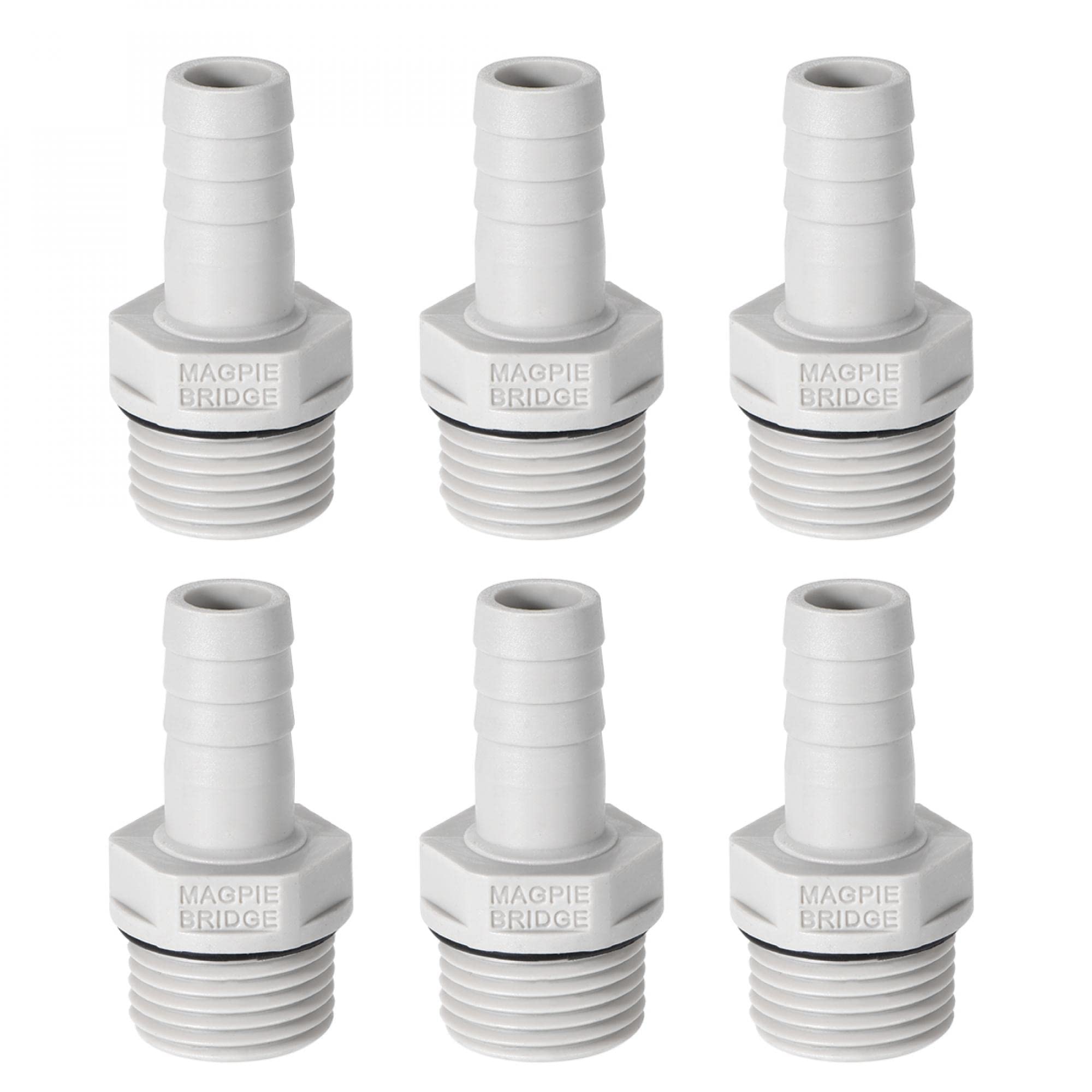 sourcing map PVC Barb Hose Fitting Connector Adapter 12mm or 15/32" Barbed x 1/2" G Male Pipe 6pcs