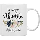 QASHWEY Best Grandma in The World Floral Coffee Mugs Mug,Abuelita Grandma Birthday Mother's Day Gifts from Grandkids,La Mejor Abuelita Del Mundo Spanish Double Side Printed Ceramic Mug Cup 11 Ounce