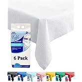 [6 Pack] White Paper Tablecloth Disposable for Rectangle Tables, 54 X 108 Inch Party Table Cover with Plastic Backing, Waterproof 3 Ply Table Cloth for Wedding Spring Easter Outdoor Picnic BBQ