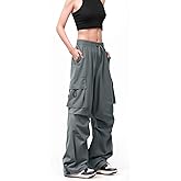 FLEFRM Cargo Pants Women Baggy High Waisted Parachute Pants with Pockets Wide Leg Y2K Casual Pants for Women