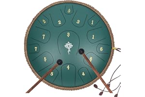 Steel Tongue Drum 13 Inche 15 note-Yasisid,Tongue Drums for Adults,D Major with Carry Bag, Music Book, Instructions,for Camping, Meditation or Yoga (green)